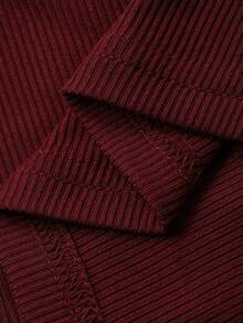REIGN AVE Valentine Burgundy Bodycon Short Long Sleeve T-Shirt, Plus Size Women, Spring/Autumn - Burgundy - View 3