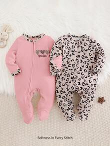 Cozy Pixies Neugeborenes Baby Mädchen Leoparden Muster Gestrickter Weicher Rundhals Langarm Romper & Hose 2 Stücke Set