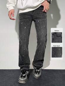 SHEIN Bolty Teen Boy Fashion Casual Y2k Vintage Cool Street Lacquer Dots Black Denim Stretch Tight Slightly Flared Jeans For Teen Boy Clothes Teen Boy Dailywear And Teen Boy Winter And Fall Rave Outfits Festival And Outfits Streetwear Clothes - Black - View 7