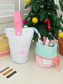 Joivida 1 件女孩彩色手持格子铅笔收纳盒、办公用品收纳盒、学生文具收纳盒、适合中小学生的便携式文具袋、女孩文具袋、返校、学校用品、铅笔盒、铅笔袋、书包 - 彩色 - 查看 5