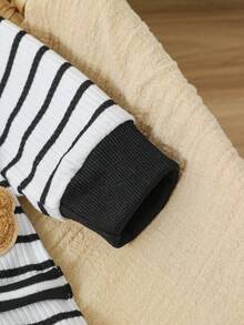 SHEIN Baby Boys Autumn New Arrival Two Pieces Look Jumpsuit, Gentleman Style With Cute Bear Pattern, Suitable For Outings And Gatherings - Black and White - View 4