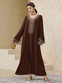 Al Najma 女式土耳其长裙和阿拉伯传统长袍、长袍和 Jalabiya - 棕色 - 查看 4