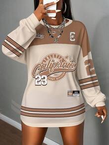 Slaydiva 2025 Autumn/Winter New Casual 23 Number Graphic Round Neck Loose Long Sleeve Top, Suitable For Spring & Autumn - Multicolor - View 1