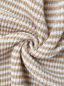 Easowa Áo len trễ vai họa tiết sọc cho mùa thu/đông - Màu be - Xem 6