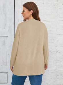 SHEIN LUNE Jaket Kardigan Lengan Panjang Wanita Ukuran Besar Kasual Warna Polos untuk Musim Dingin dan Gugur - Khaki - View 2
