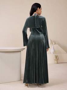 Veilorie 女式纯色露背无袖连衣裙和长袖夹克阿拉伯风格服装 - 綠色 - 查看 3