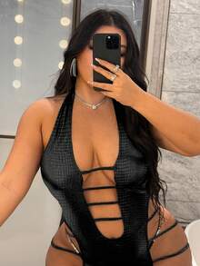 NU&NOW Plus Size Women Sexy Backless Bodycon Knit Stretch Mini Dress For Nightclub - Black - View 4