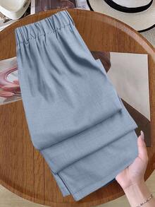 GlowEve CURVE 大码女式撞色腰带斜口袋直筒裤 - 藍色 - 查看 2