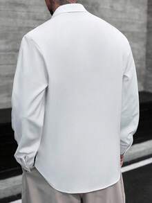 Manfinity CasualCool Men's Casual Solid Color Single-Breasted Long-Sleeve Shirt, Suitable For Casual Vacations, Parties, Dining, And Office Fashion Wear. It Is The Perfect Gift For A Boyfriend Or Husband. The Fabric Feels Comfortable And Is Easy To Care For, With A Versatile Style That Suits Everyone, Fall Men Lace Mesh Shirt White Laced Men Shirt