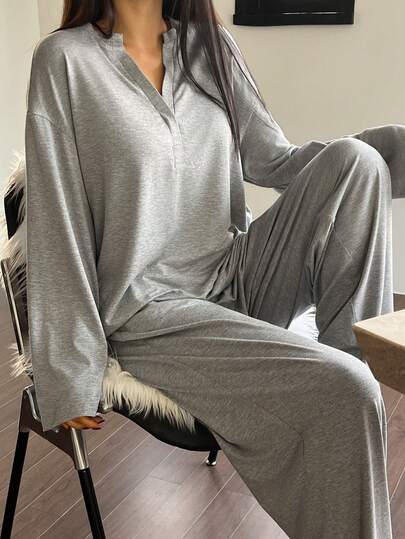 DAZY 简约舒适针织女式睡衣套装，秋冬服装