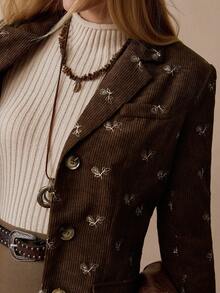 Florisole 复古拉绒西装廓形，刺绣面料，复古配色，适合日常穿着、上班通勤 - 棕色 - 查看 8