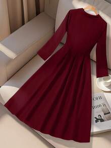 Franclia 女式优雅褶皱修身垂坠翻领单排扣高腰连衣裙，春秋