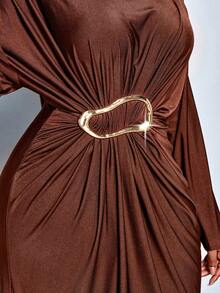 SOLERSUN 女士优雅假日纯色长袖金属装饰紧身连衣裙长款女装度假浪漫婚礼宾客毕业舞会节日 - 咖啡棕 - 查看 8