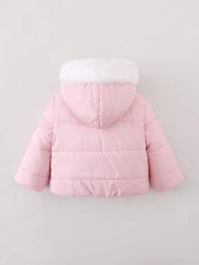 SHEIN Playful Pals 1pc Baby Girls Comfortable Casual Zip-Up Furry Hooded Long Sleeve Padded Coat, Versatile For Autumn/Winter Daily Wear Baby Girl Jacket Winter
