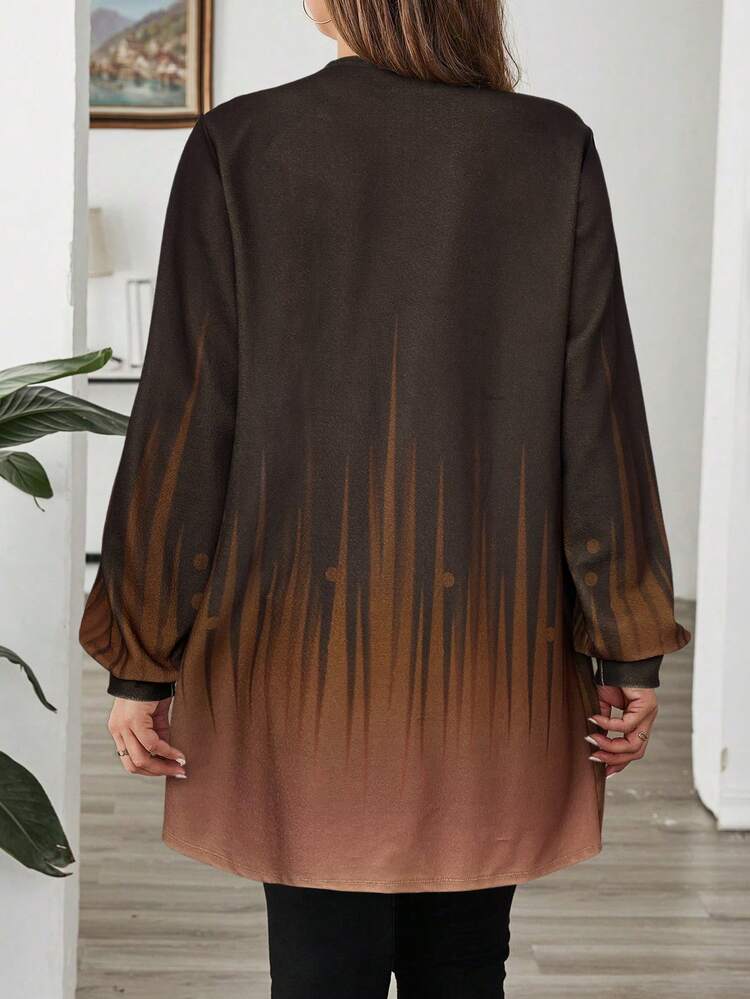 Plus Size Color Block Front Open Casual Jacket, Autumn/Winter New Year Clothes  Clothes For New Year Christmas Clothes  Party Winter Clothes For Women Cozy Fall And Winter Clothes For Women