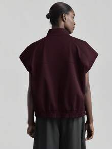 Ontre Áo khoác nữ dáng rộng cổ đứng màu trơn 2026SS, trang phục công sở thường ngày, phong cách tối giản cá tính, áo khoác mùa đông cho nữ, hơi hướng cổ điển. - Màu Đỏ Sâu - Xem 4