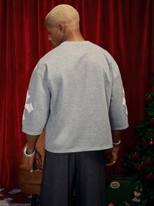 PAVTROS Manfinity Streetrush Men's Street-Style Popular INS Matching Men's Smile Flame Embroidered Gray Short T-Shirt,Graphic T Shirt,Streetwear,Warm Winter, Christmas,Boy Friend Gifts - Light Grey - View 3