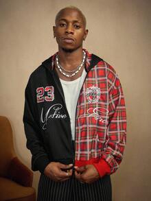 PAVTROS Manfinity Streetrush 男士街头风流行 INS 联名款男士拼接连帽卫衣，街头服饰，保暖冬季，圣诞节街头风拉链短款印花街头连帽衫，长袖上衣 - 灰色 - 查看 9