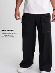 Men's Drawstring Waist Loose Fit Jogger Pants - Black - View 1