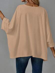 EMERY ROSE Casual Minimalist Solid Color Versatile Loose Fit Women T-Shirt, Suitable For Autumn/Winter Fall Tops Women 2 Packs Tops Modest Tops Oversized Tops Shirt Pack Women - Multicolor - View 6