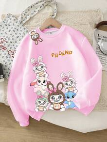 GraphicGems Young Girl' Cute Cartoon Floppy Ear Blue Rabbit Print Sweatshirt, Autumn/Winter - Multicolor - View 2