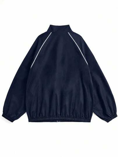 Manfinity Dauomo Men's Casual Letter Print Reflective Contrast Stripe Long Sleeve Jacket