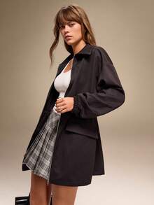 Hanevo Váy thể thao dài tay có thể điều chỉnh eo dành cho nữ, phù hợp cho mùa xuân, mùa thu và mùa giao mùa - màu đen - Xem 4