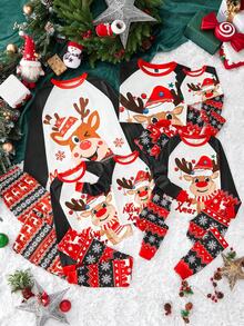 SHEIN Tween Mädchen Weihnachts-Pyjamas für die ganze Familie, enge Passform