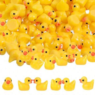 50pcs Mini Resin Yellow Duck Bulk Mini Rubber Duck Figurine Family Prank Game Miniature Landscape Aquarium Toy House Decoration DIY Glass Container Craft School Project