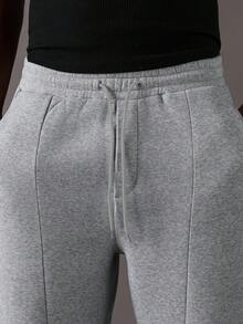 STYNVO Quần nỉ ống rộng ống rộng màu trơn có dây rút ở eo dành cho nam - Màu Xám nhạt - Xem 6