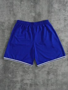 Manfinity Campus Court Pantalones cortos de hombre de talla grande con cordón en la cintura, de estilo casual y sencillo, para uso diario - Azul - Ver 2