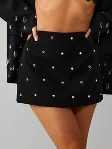 MISSGUIDED 钻石装饰高腰迷你裙，适合晚会俱乐部穿着 - 黑色 - 查看 4