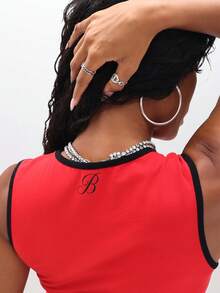 BABYPHAT Ärmelloses Trägershirt mit grafischem Muster und kontrastierendem Saum für den Sommer-Lässig-Look - Rot - Übersicht 8