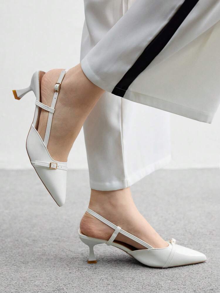 CUCCOO BIZCHIC Women's Pointed Toe Kitten Heel White Pumps, Suitable For Outdoor, Commute, Party, Banquet, Office Wear For Christmas Spring Shoes