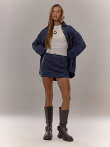 MUSERA Suede Fitted Mini Skirt Everyday Cosy  Elegant Casual Summer Vacation Holiday Festival - Dark Wash - View 5