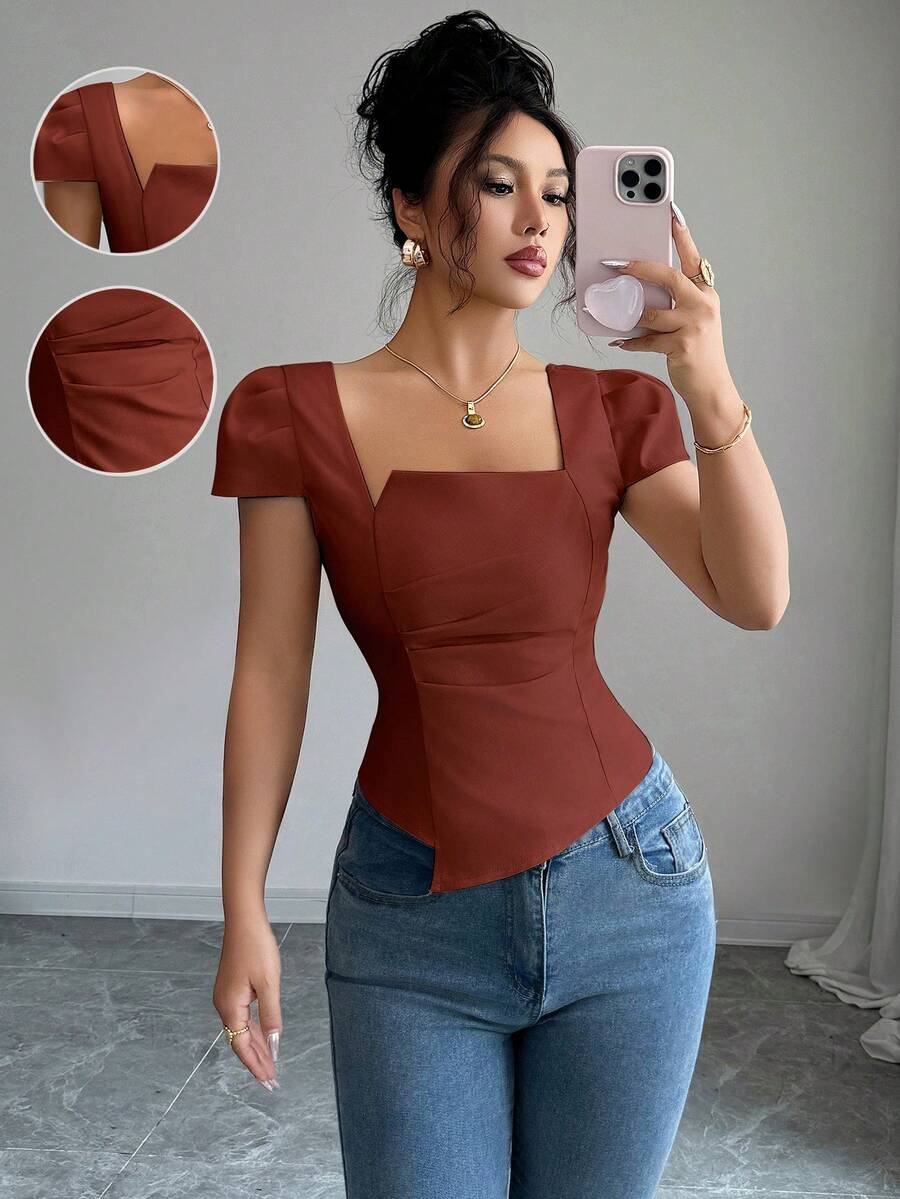 Elenzga 女士优雅夏日度假衬衫 - 紅色 - 查看 1