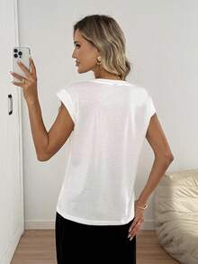 Easowa 3pcs Set Casual Minimalist Round Neck Cap Sleeve Fitted Women T-Shirt, Suitable For Summer Summer - Multicolor - View 2