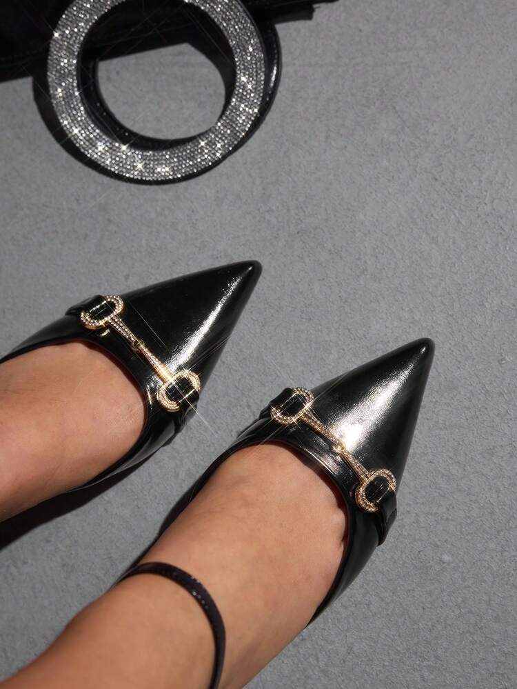 CUCCOO SZL Pointed Toe Fashionable Sexy Party Pumps With Rhinestone Decorated PU Leather, Gold