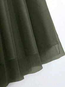 GlowEve 女士优雅网眼拼布纽扣装饰休闲通勤裙 - 軍綠色 - 查看 6