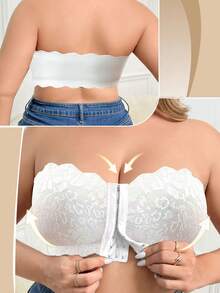 SHEIN 1 件大码蕾丝拼接前扣无钢圈抹胸文胸 - 白色 - 查看 4