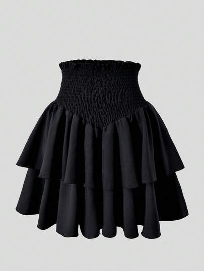 SHEIN 少女荷叶边层叠褶边裙