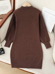 Genkimix Kids Vestido de suéter de punto trenzado para niñas preadolescentes, vestido túnica de cuello redondo de manga larga acogedor, elegante y de moda para vacaciones, suéter marrón de otoño/invierno para niñas de 4 años, vestido marrón de manga larga para niñas, vestidos para niñas preadolescentes color cacao - Café integral - Ver 2