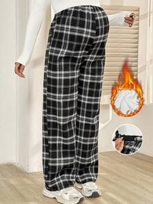 SHEIN 孕妇休闲格子保暖内衬裤，秋冬 - 黑與白 - 查看 1