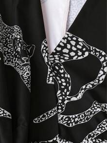 GlowEve 女士优雅 V 领交叉领结豹纹动物印花长袖中长连衣裙，通勤、度假和四季皆宜 - 彩色 - 查看 5