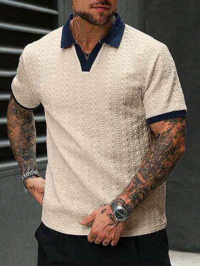 Manfinity CasualCool Áo Polo nam cỡ lớn phối màu tương phản, áo tay ngắn màu kem cho nam, áo polo nam móc len, áo len cổ chữ V cài nút, áo sơ mi dệt kim tay ngắn cho nam, thích hợp cho thời trang thường ngày, những chuyến đi cuối tuần, hoạt động ngoài trời, du lịch, môi trường làm việc thoải mái hoặc các dịp bán trang trọng, quà tặng cho bạn trai/chồng, quà kỷ niệm, trang phục Giáng sinh, áo polo dệt kim nam, áo sơ mi nam móc len.