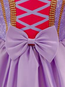 Glamorique Kids Baby Mädchen Farbblock Kleid mit floraler Stickerei, modisch für Geburtstagsfeiern, Abendveranstaltungen, Hochzeiten, Taufen, 1. Geburtstag - Violett - Übersicht 6
