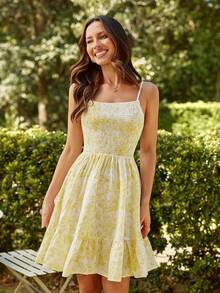 KARISMINA 女士 A 字形碎花度假连衣裙 - 黃色 - 查看 4