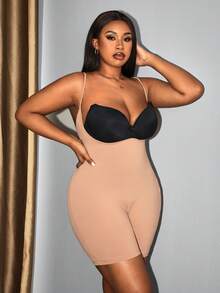 Hourglow Plus Size Women's Basic Seamless Jumpsuit - Apricot - View 3
