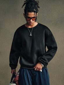 AXEPEAK Áo nỉ nam dáng suông, màu đen, cổ tròn, in họa tiết phía sau, thích hợp cho mùa thu/đông. - màu đen - Xem 4