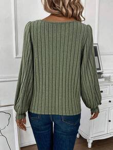 SHEIN LUNE Koszulka z długim rękawem i dekoltem w serek, w jednolitym kolorze, prążkowana
